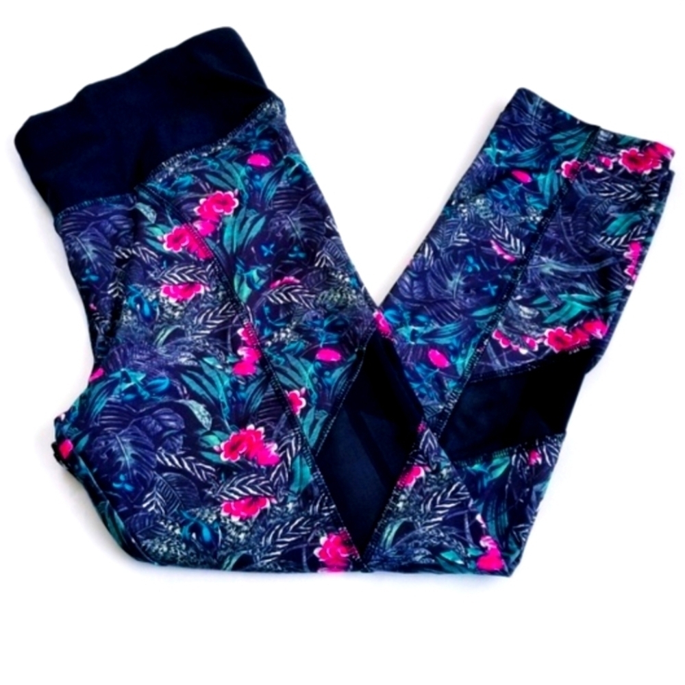 VOGO Athletica Floral & Leaf Rainforest Leggings elastic waist size L black